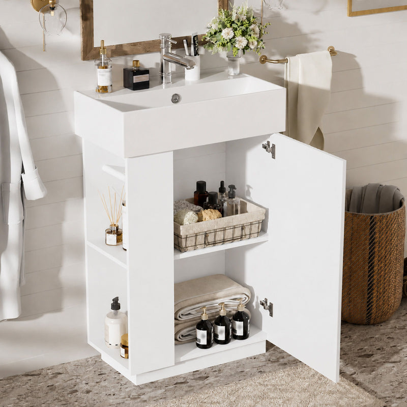 Bathroom Vanity With Sink, Freestanding Wood Grain Cabinet With Storage