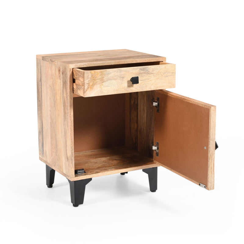 Solid Wood Vintage Nightstand With Handcrafted Detailing - Natural