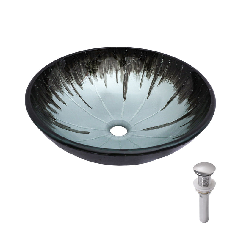 Crackle Vessel Sink With Pop Up Drain, Oval Bathroom Basin - Gray