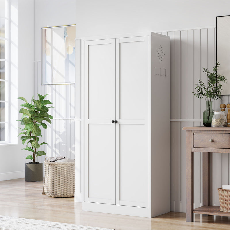 Metal Kitchen Pantry Cabinet With Adjustable Storage And 4 Heavy Duty Shelves - White