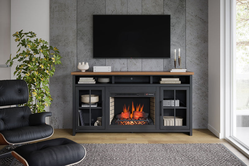 Essex - Fireplace TV Stand Console For TVs Up To 85" - Black / Whiskey