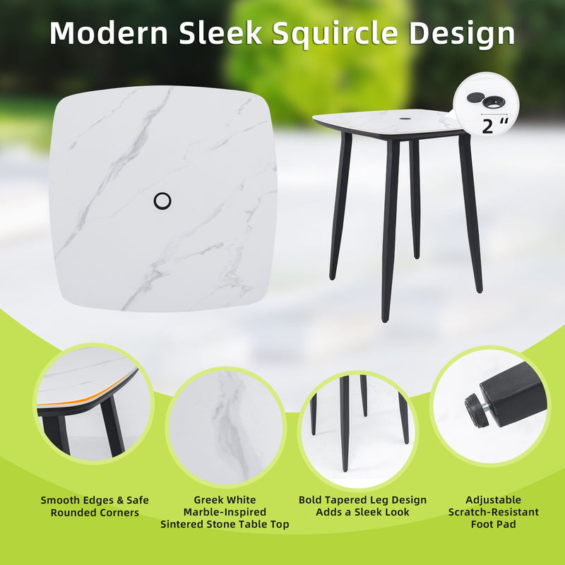 5 Pieces Outdoor Patio Bar Set, Rounded Square Table & 4 Aluminum Bar Stools