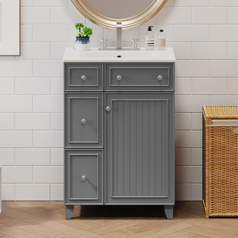 Transitional Style Bathroom Vanity Cabinet With Ceramic Sink