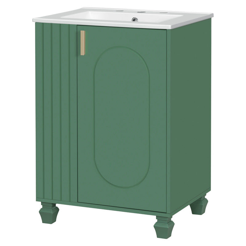 Classic Retro Bathroom Vanity With Sink, Door Shelf, Side Open Storage Frame