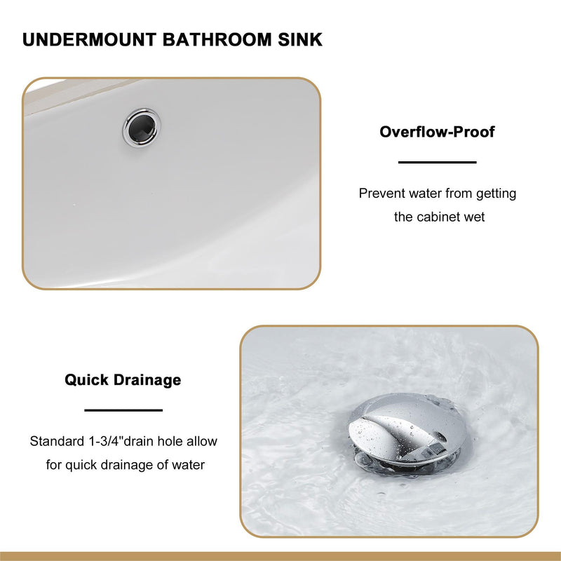 European Style Ceramic Rectangular Undermount Bathroom Sink With Overflow