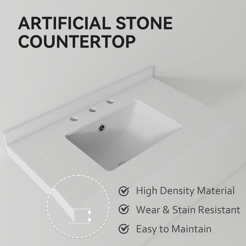 Basin Sink With 2" Thick Rim, Triple Faucet Holes, Sink Only