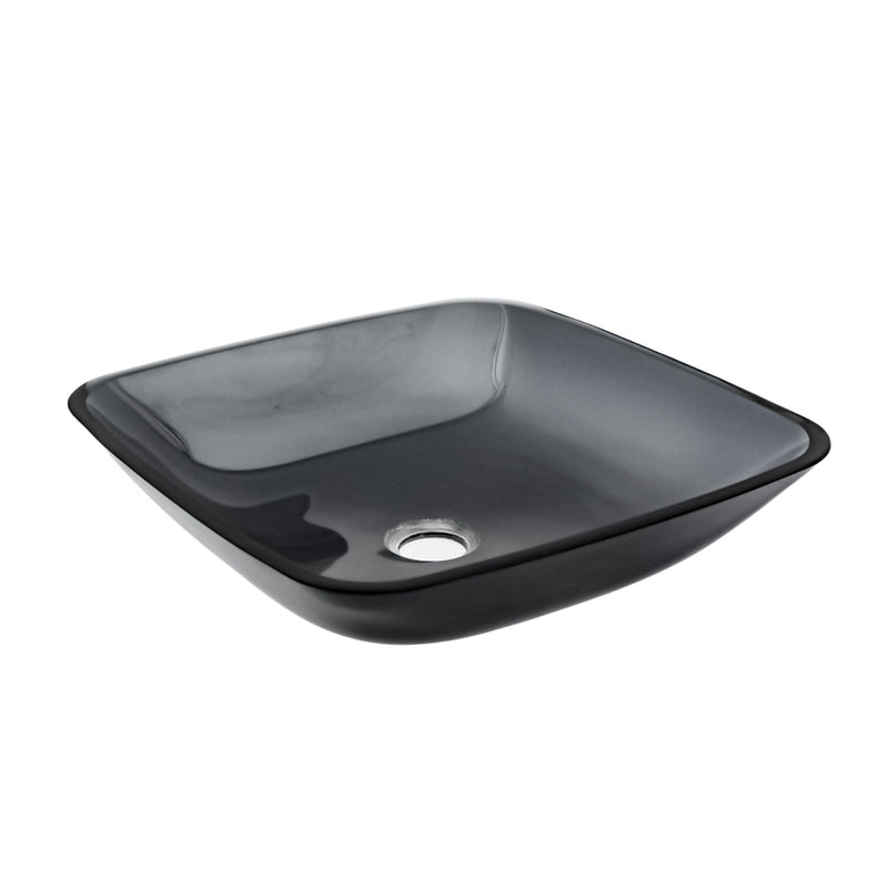 Square Vessel Sink For Bathroom, Above Counter Design With Pop Up Drain, Smooth Rounded Edges - Gray