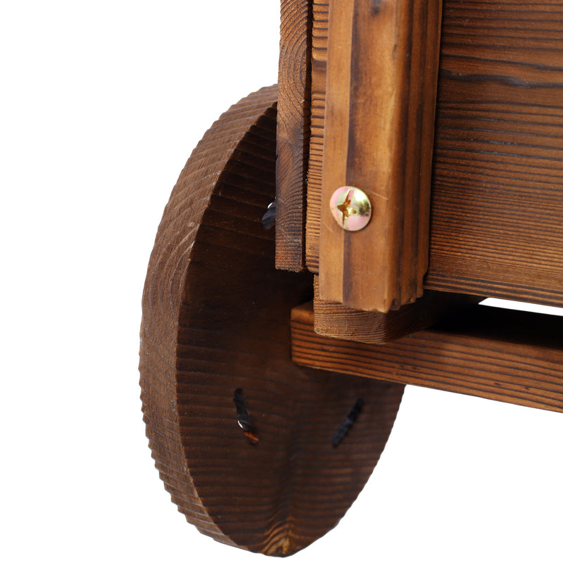 Wooden Wagon Planter Box Mobile Garden Planter With Wheels Handle Drain Hole Wood - Brown