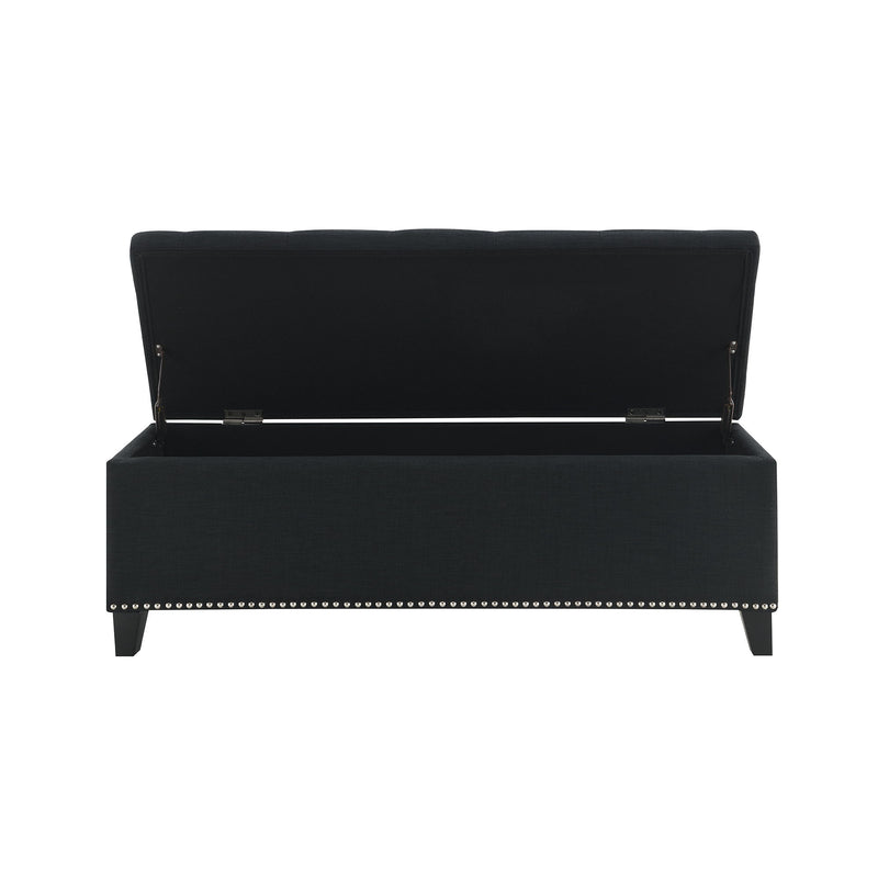 Button-Tufted Storage Ottoman With Safety Close Hinge