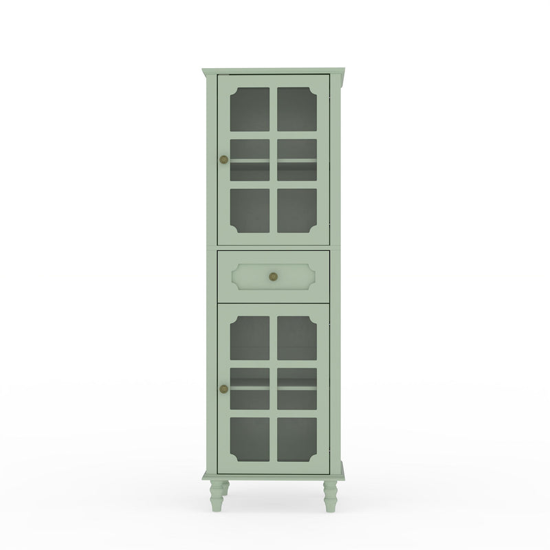 Storage Cabinet, Freestanding Curio Cabinet With Grid Doors & Drawer, Pantry Display Cabinet For Kitchen