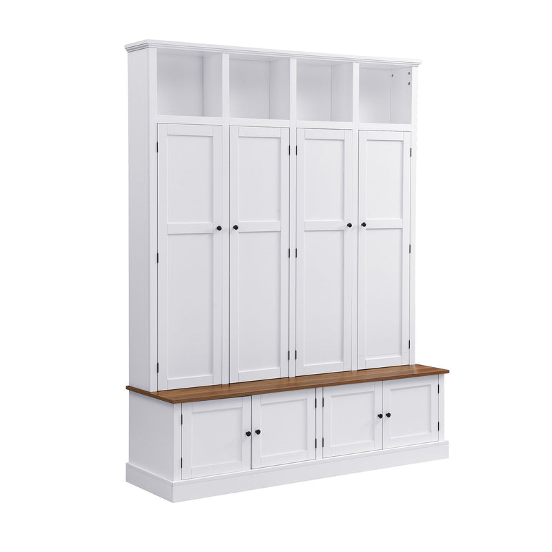 Hall Tree With Bench And Cabinet, 4 In 1 Entryway Bench With Coat Rack