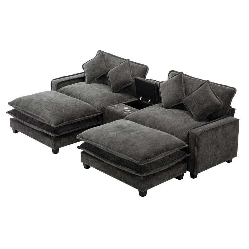 Modern Sectional Sofa With Removable Ottomans, USB Ports