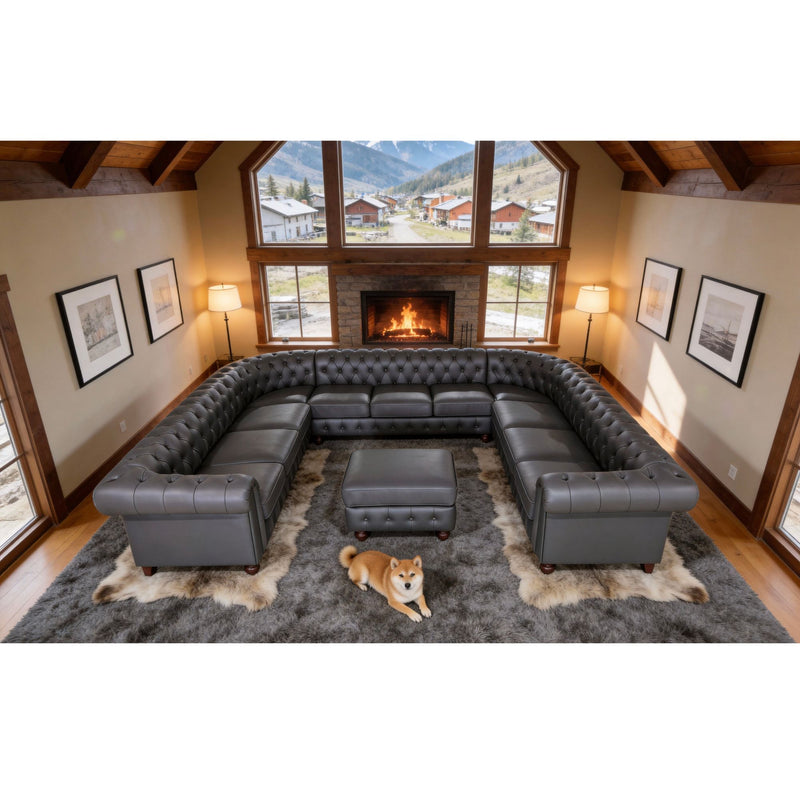 U - Shape Sectional - Blue Gray