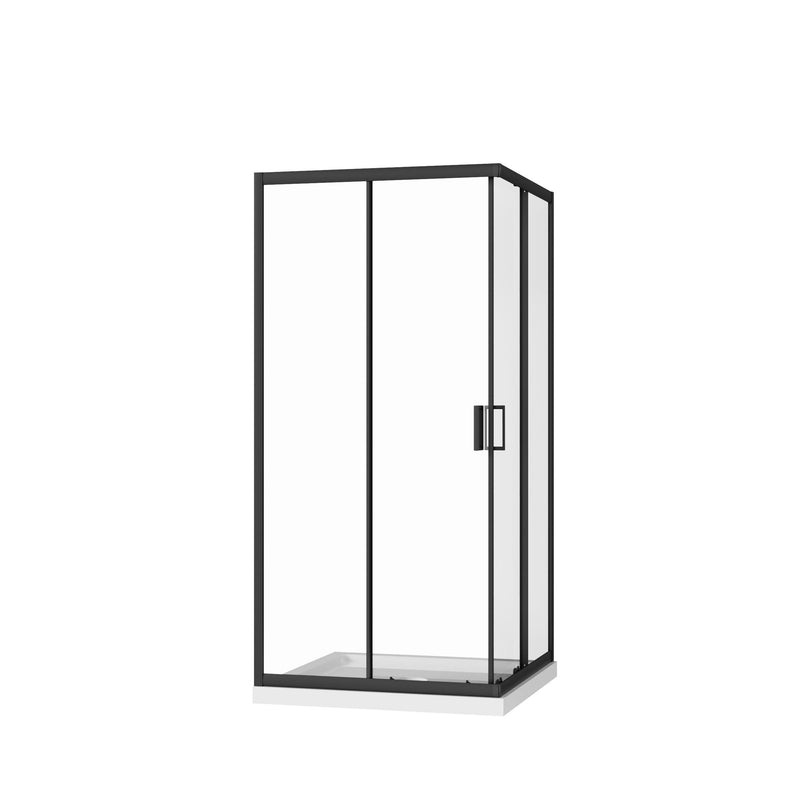 Corner Shower Enclosure, Frameless Pivot Door - Matte Black