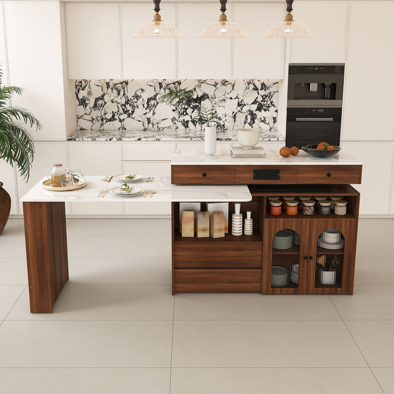 Kitchen Island With Extendable & Rotating Table