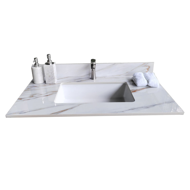 Elegant Vanity Top With Undermount Sink And Backsplash, Sintered Stone