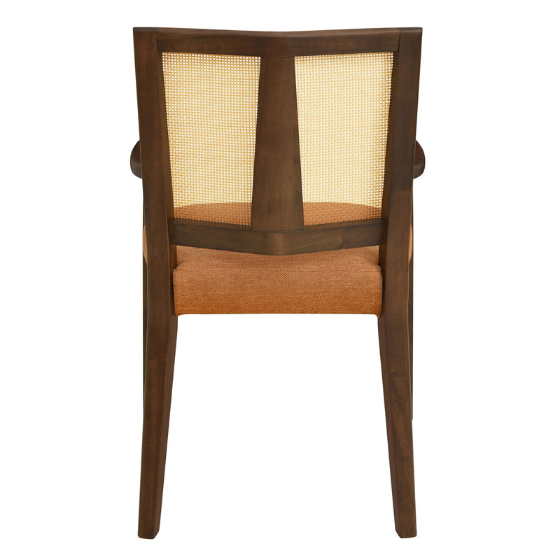 Mid Century Modern Arm Dining Chair Set With Rattan Backrest
