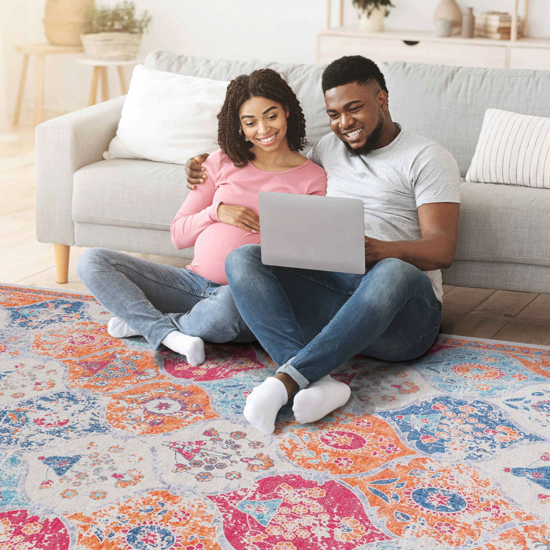 Maval - 8' X 10' Washable Area Rug - Cream