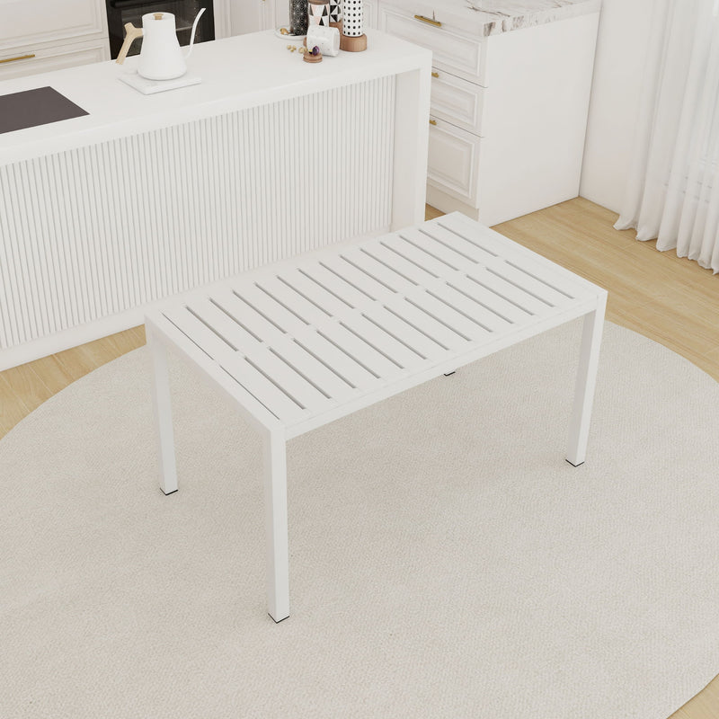 Modern Long Table, UV Resistant And Rust Proof, Pp Tabletop, UV Resistant Powder Coated Metal Legs - Snow White