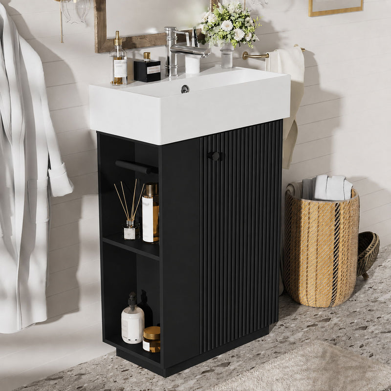Bathroom Vanity With Sink, Freestanding Wood Grain Cabinet With Storage