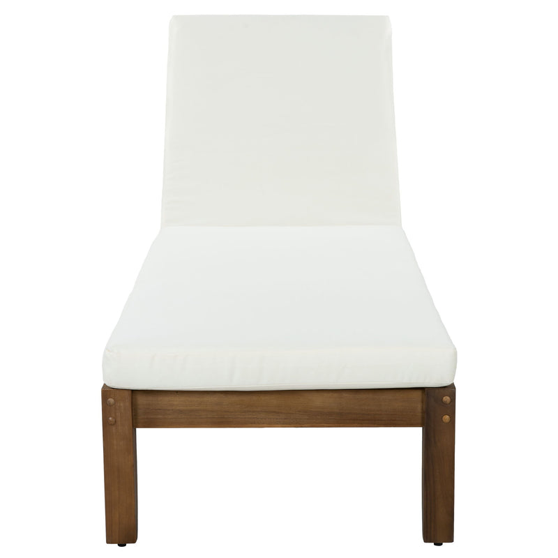 Adjustable Outdoor Patio Lounge Chair Chaise Lounge - Beige / Walnut
