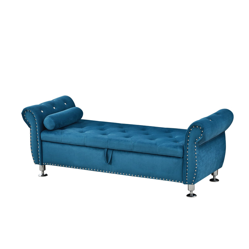 Storage Bench With Crystal Buttons And 1 Pillow For Bedroom