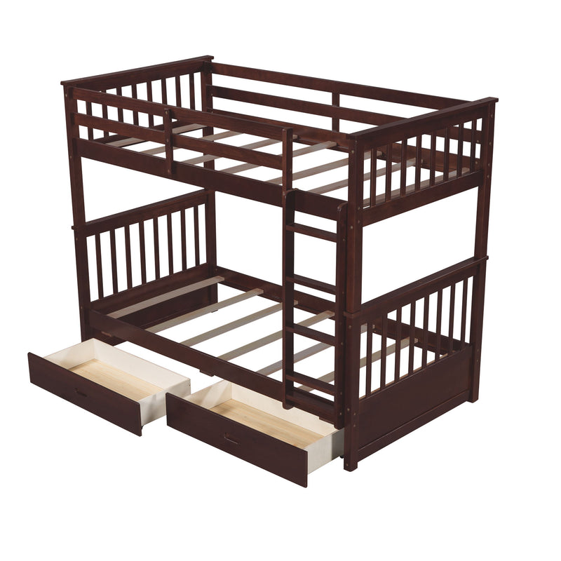Bunk Bed With Ladders And 2 Storage Drawers