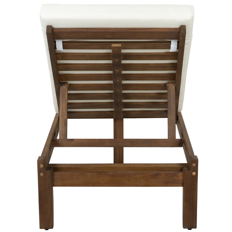 Adjustable Outdoor Patio Lounge Chair Chaise Lounge - Beige / Walnut