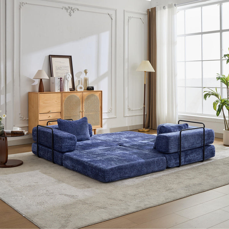 Convertible Floor Sofa Bed With Pillow Back Support Armrest