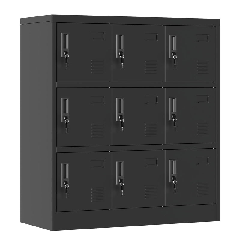 9 Door Employee Storage Locker With Card Slot, Lockers For Office, Gym, School, And Home - Black