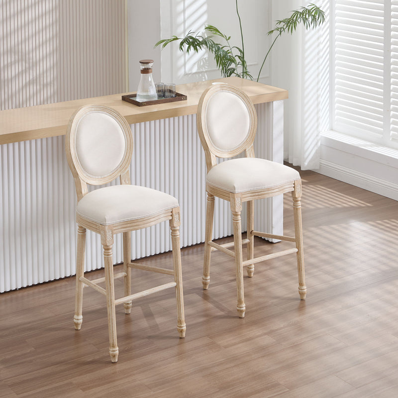 30'' Height Upholstered Bar Chairs With Round Back (Set of 2) - Beige