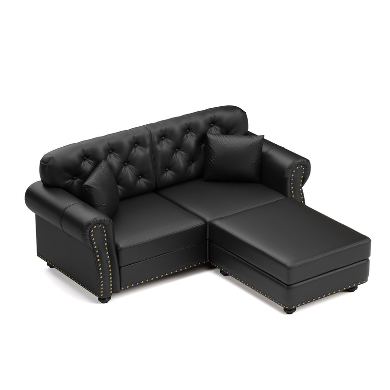 Upholstered Sofa With Nailhead Trim, Rolled Armrests With Ottoman