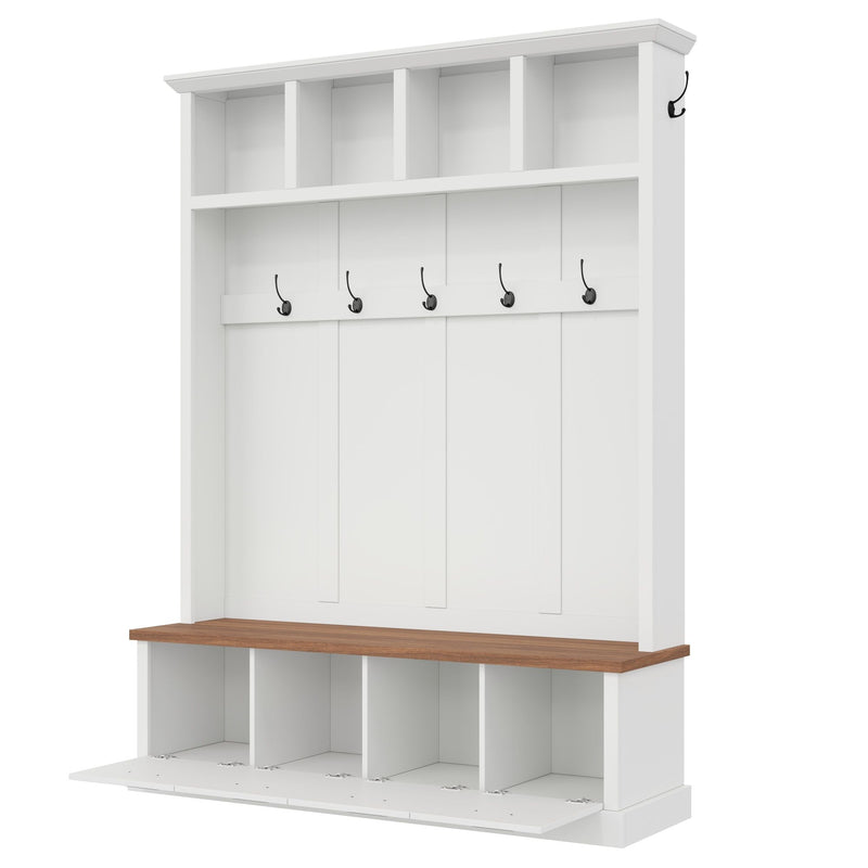 Hall Tree With Storage Bench Mudroom Coat Rack With 6 Hooks