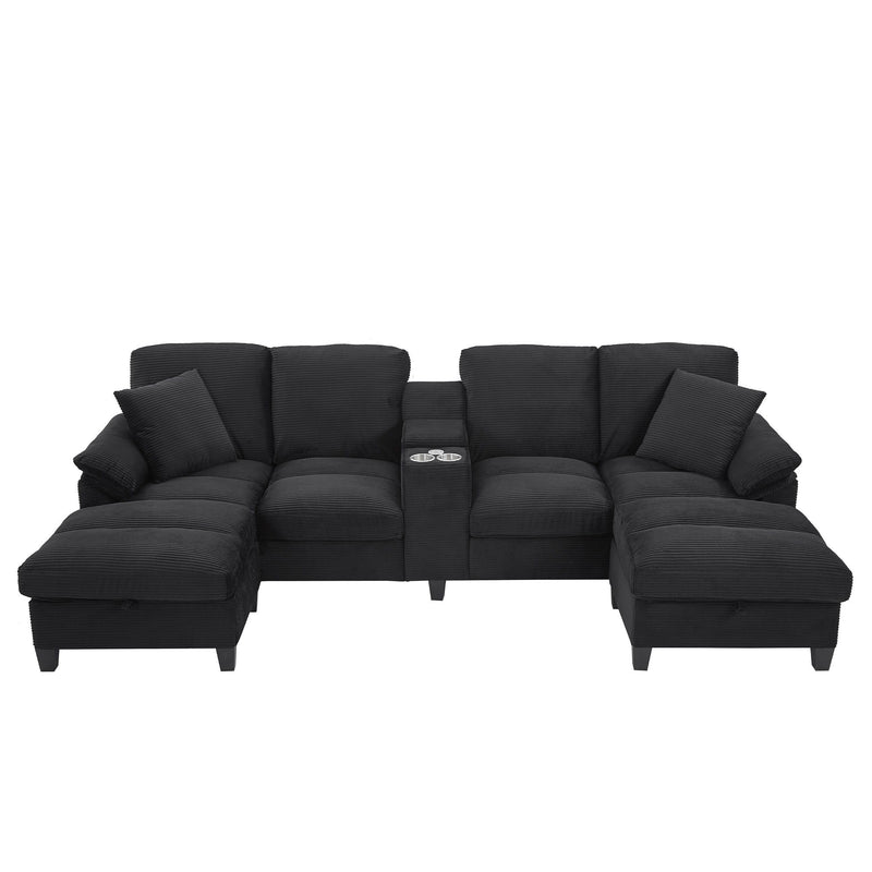 Modern U-Shaped Sectional Sofa With Storage Ottomans