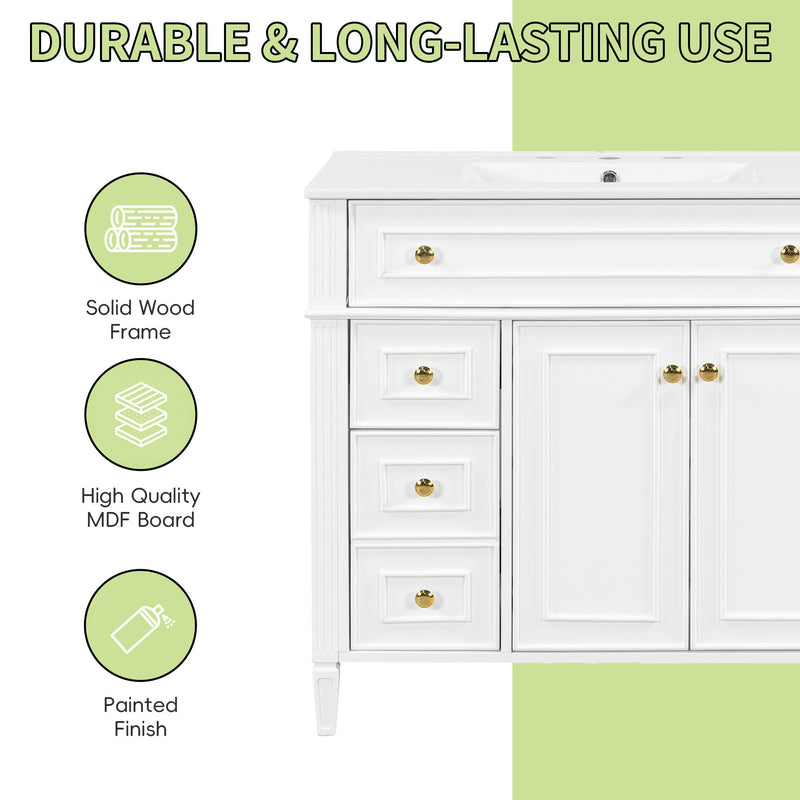 Bathroom Vanity With Sink, 3 Drawers & 2 Doors