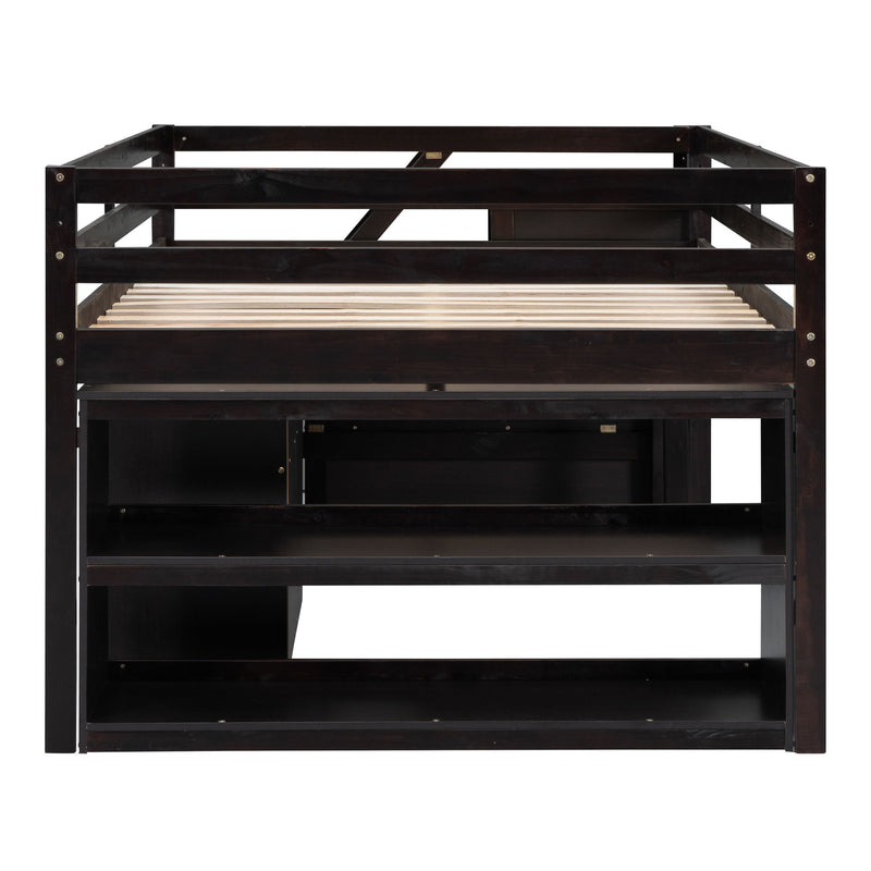 Loft Bed With Retractable Writing Desk And 3 Drawers With Storage Stairs And Shelves