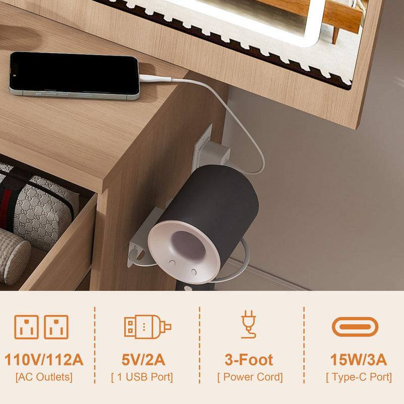 Modern Vanity Desk With 3 LED Lighting Modes, 4 Drawers