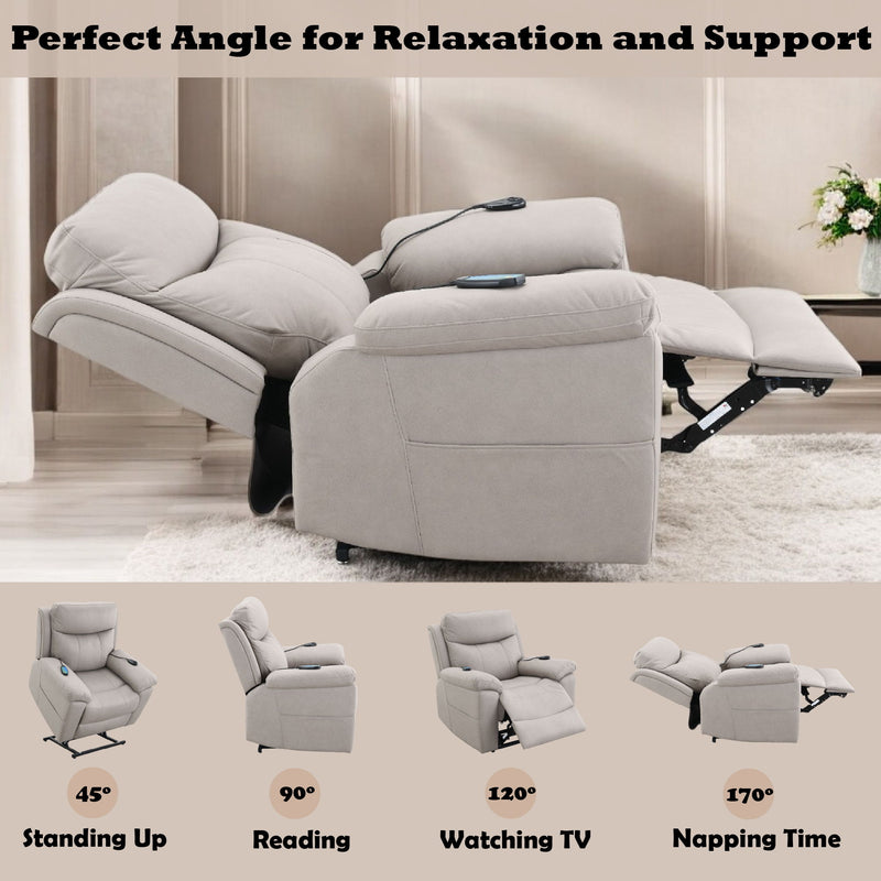 Chriki - Power Motion Recliner With Lift Heating Massage Chair - Beige