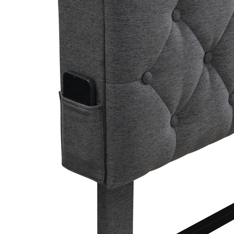 Modern Upholstered Platform Bed Frame With Button Tufted Headboard And USB Ports