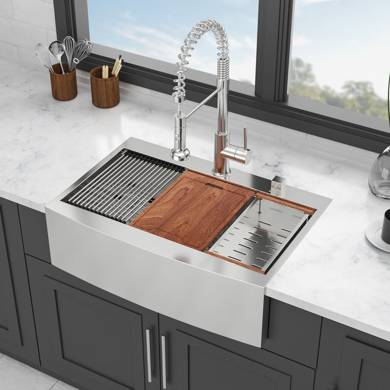 Modern Farmhouse, Drop In Workstation Kitchen Sink With Apron Front