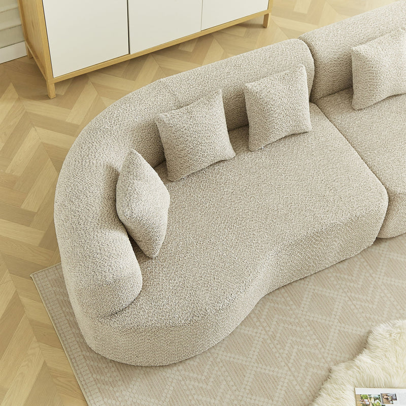 Curved Sectional Oversized Bone Free Cloud Sofa With 6 Pillows, 4 Seater With Deep Seat - Light Khaki