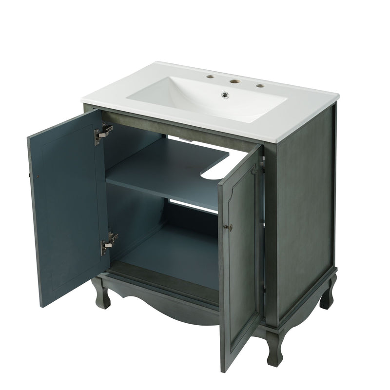 Vintage Double Sink Bathroom Vanity Set With Ceramic Sinks