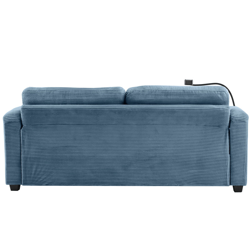 Sleeper Sofa Loveseat Sofa With Full Size Mattress, 2 USB Ports, 2 Cup Holders, 2 Side Pockets And Phone Holder