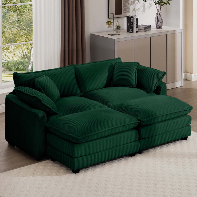 Modern Modular Cushion Sofa With Ottoman, Low Back, Deep Seating Sofa Set