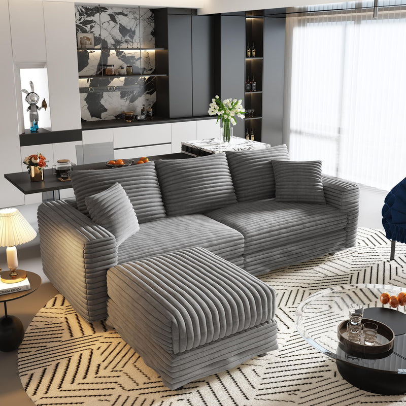 Convertible Deep Seat Sofa With Soft Pillows And Ottomans