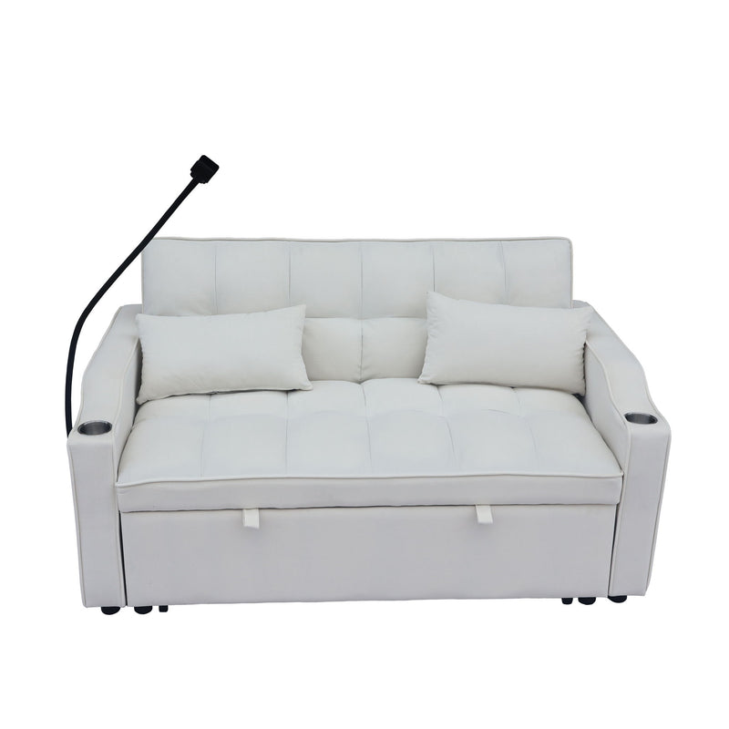 Modern Loveseat Futon Sofa With Pullout Bed, Adjustable Reclining Backrest, Toss Pillows