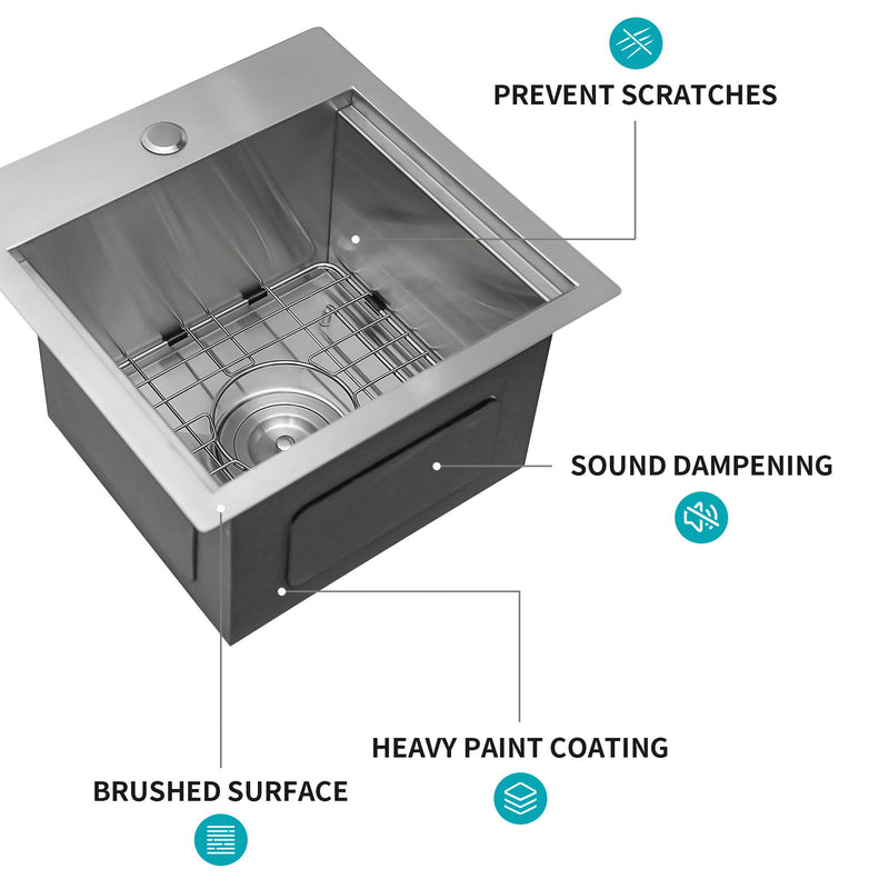 Modern Stainless Steel 15" Drop In Kitchen Sink Workstation With Accessories - Brushed Nickel