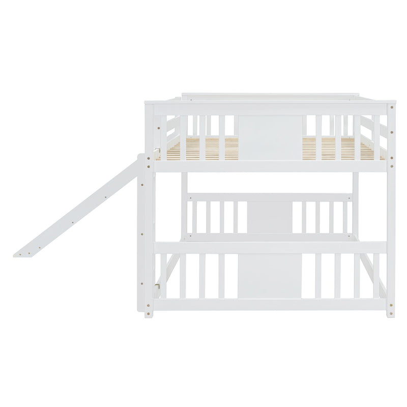 Full Over Full Bunk Bed With Ladder With Slide - White
