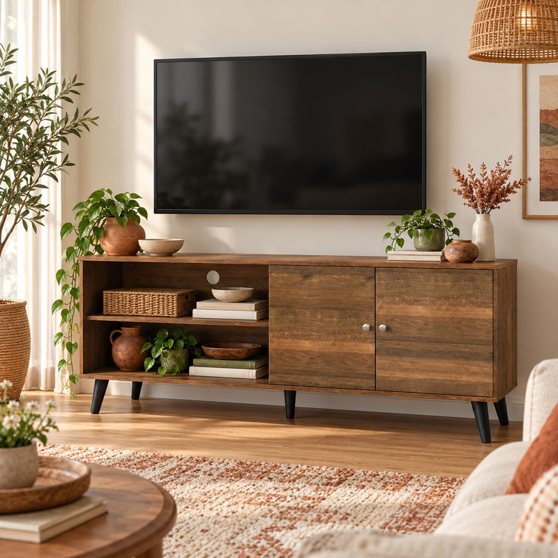 Amidon - TV Stand, With 2 Storage Shelves And 1 Cabinet