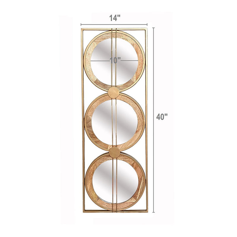 3 Mirror Piece Wall Mirror InRectangular Frame, Home Wall Decor For Bedroom Living Room - Brown
